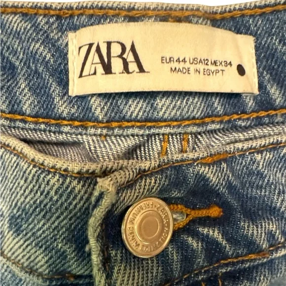 Zara Relaxed Fit Wide Leg Distressed Jeans Light Blue Euro 44 US 12 - Picture 3 of 6